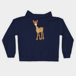 Baby Giraffe with Pink Floral Crown Kids Hoodie